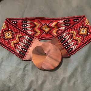 Beaded Stretch Belt with Wooden Buckle